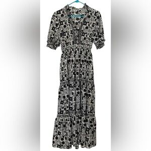 Max Studio V-Neck Collar Ruffle Floral Tiered Smocked Maxi Dress szSM/Med